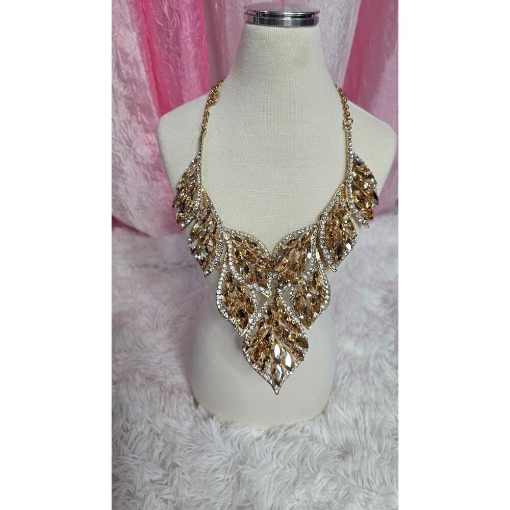 Exquisite Amber Rhinestone Crystal Bib Statement Necklace New 6x9